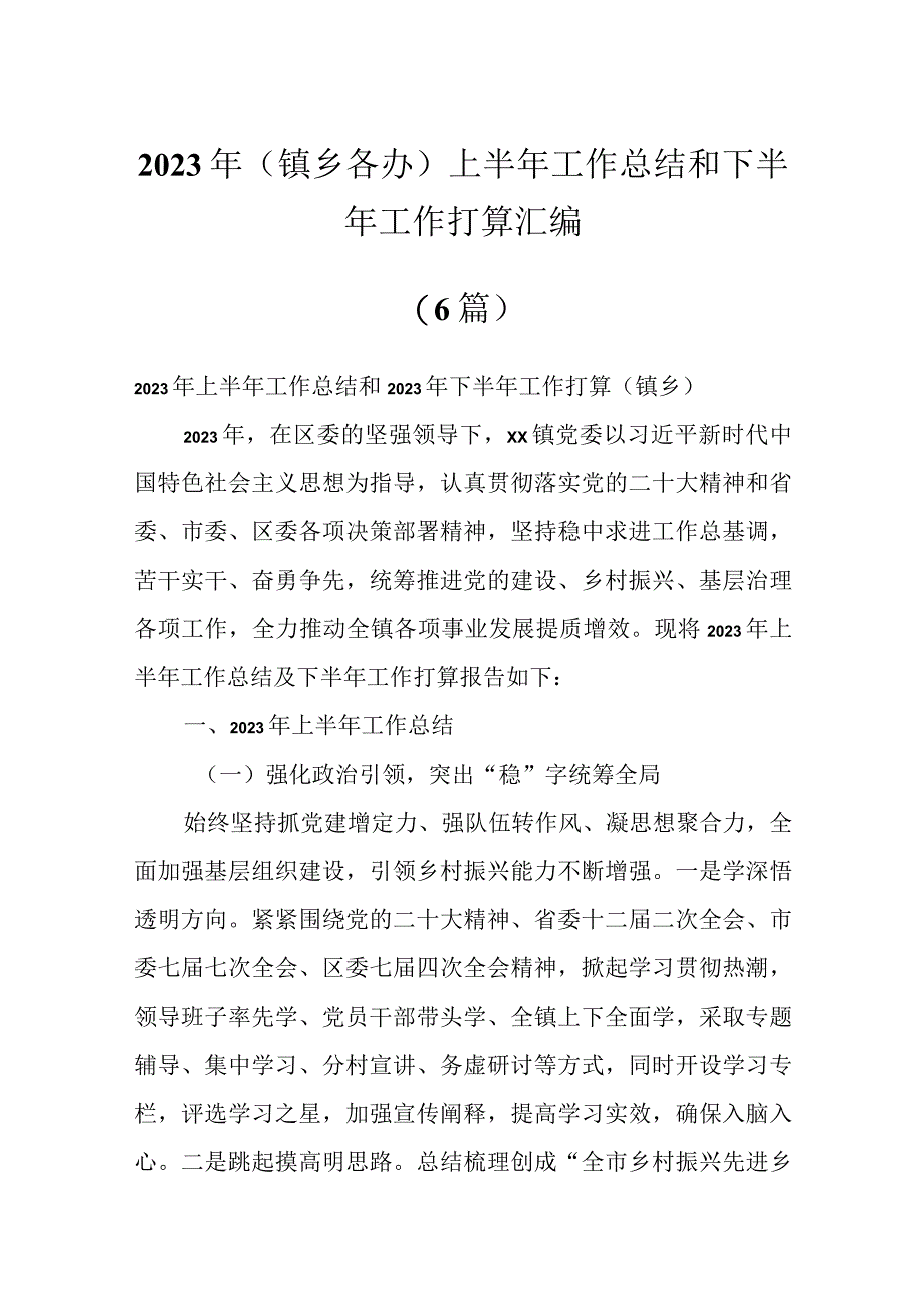 2023年镇乡各办上半年工作总结和下半年工作打算汇编5篇.docx_第1页