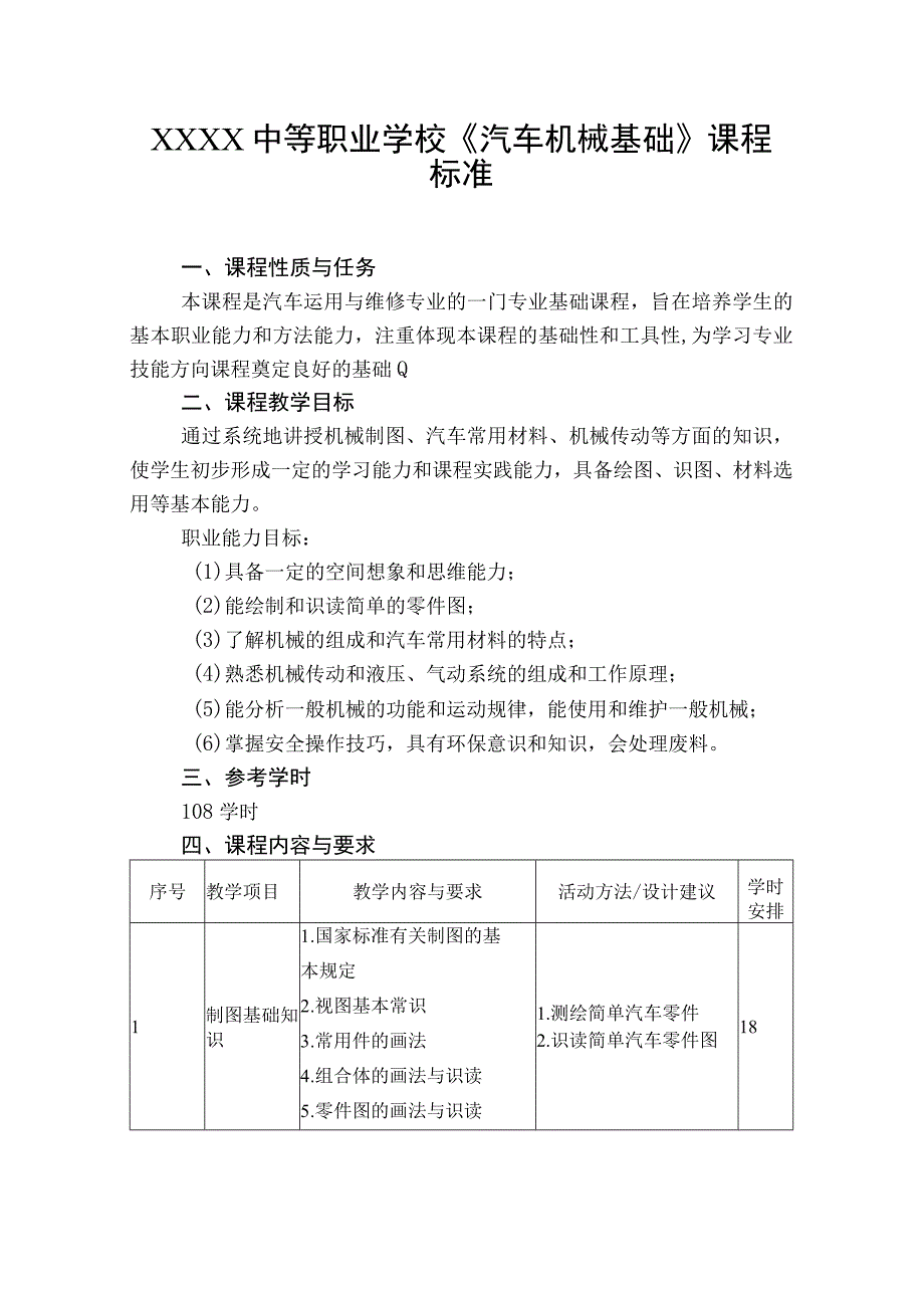 中等职业学校《汽车机械基础》课程标准.docx_第1页