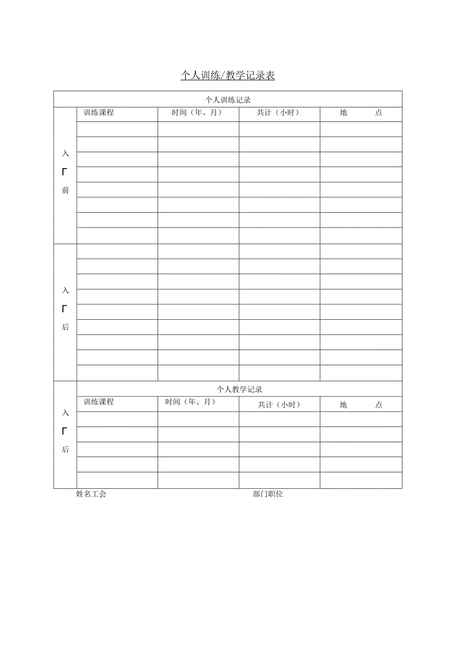 个人训练教学记录表.docx_第1页