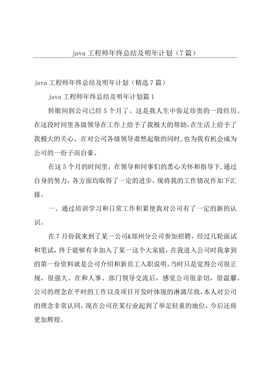 java工程师年终总结及明年计划7篇.docx_第1页