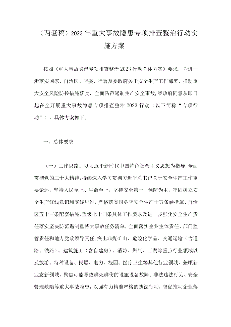 两套稿2023年重大事故隐患专项排查整治行动实施方案.docx_第1页