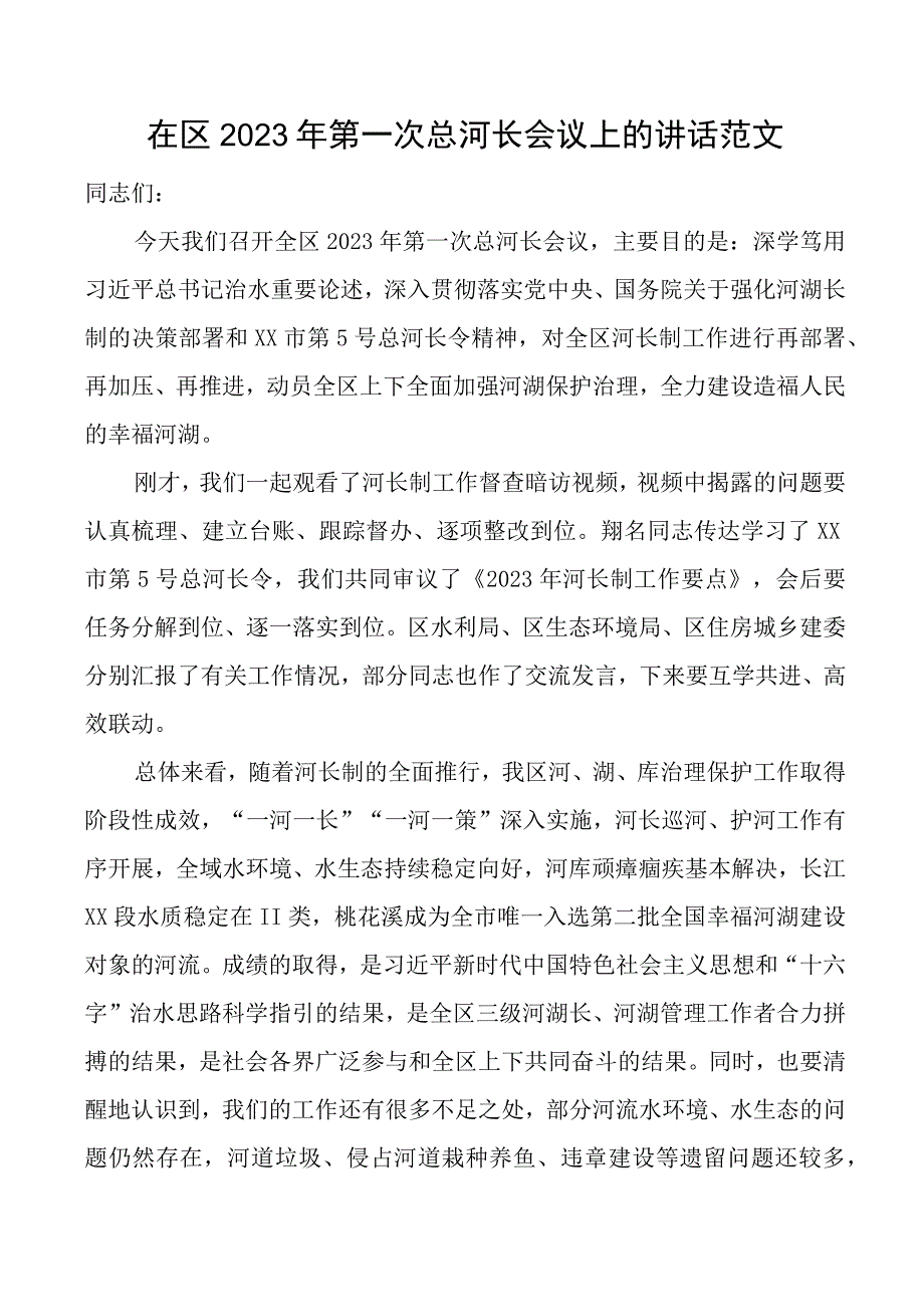 2023年第一次总河长工作会议讲话.docx_第1页