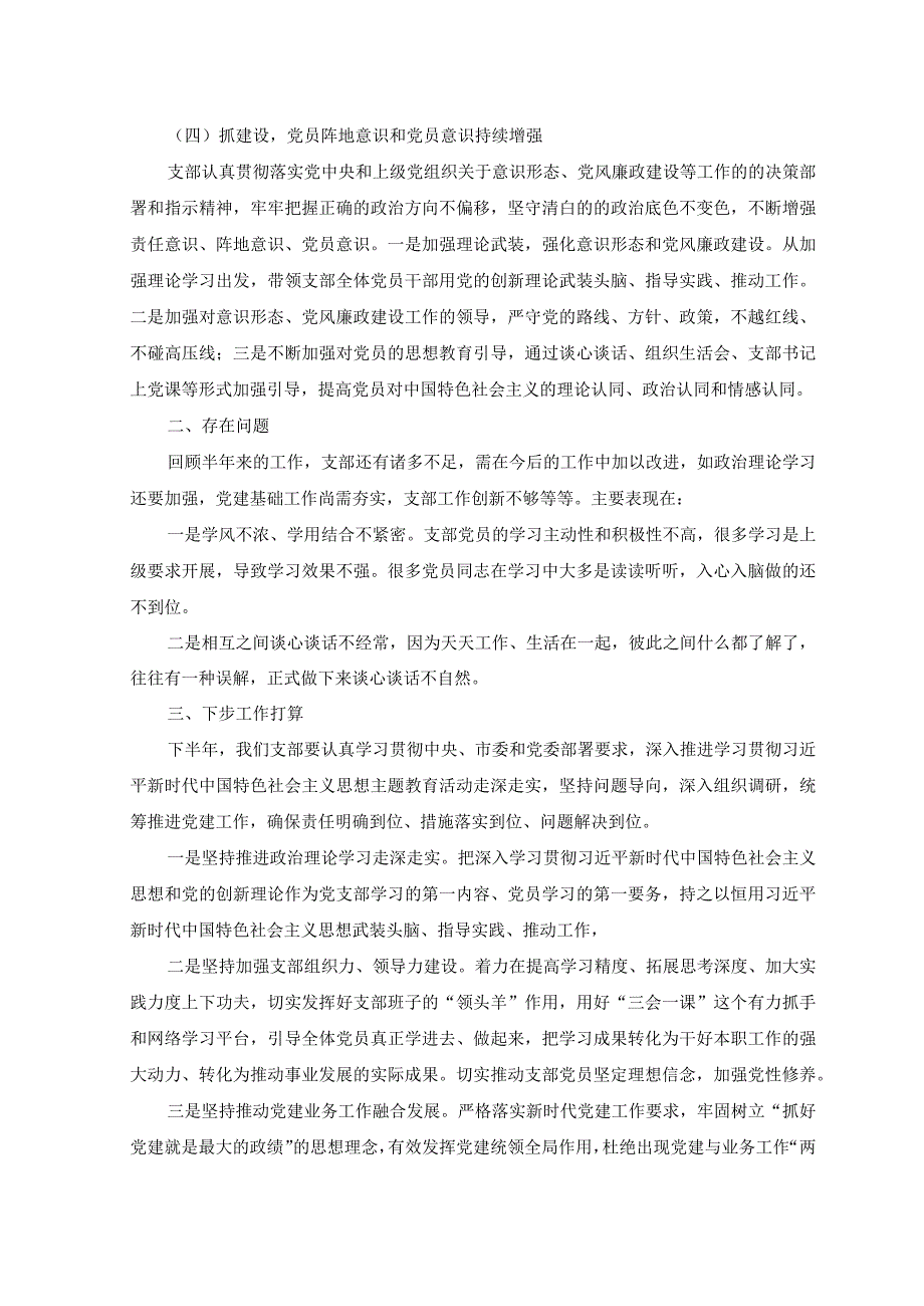 2篇党支部2023年上半年党建工作总结报告+2023年上半年全面落实党风廉政建设主体责任落实情况报告.docx_第2页