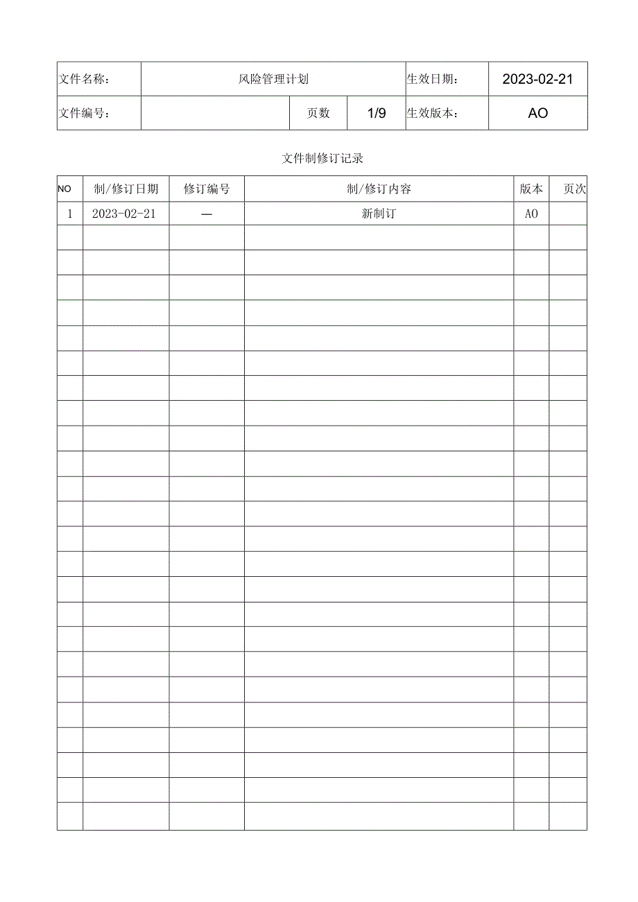 医疗器械产品风险管理计划范例.docx_第1页