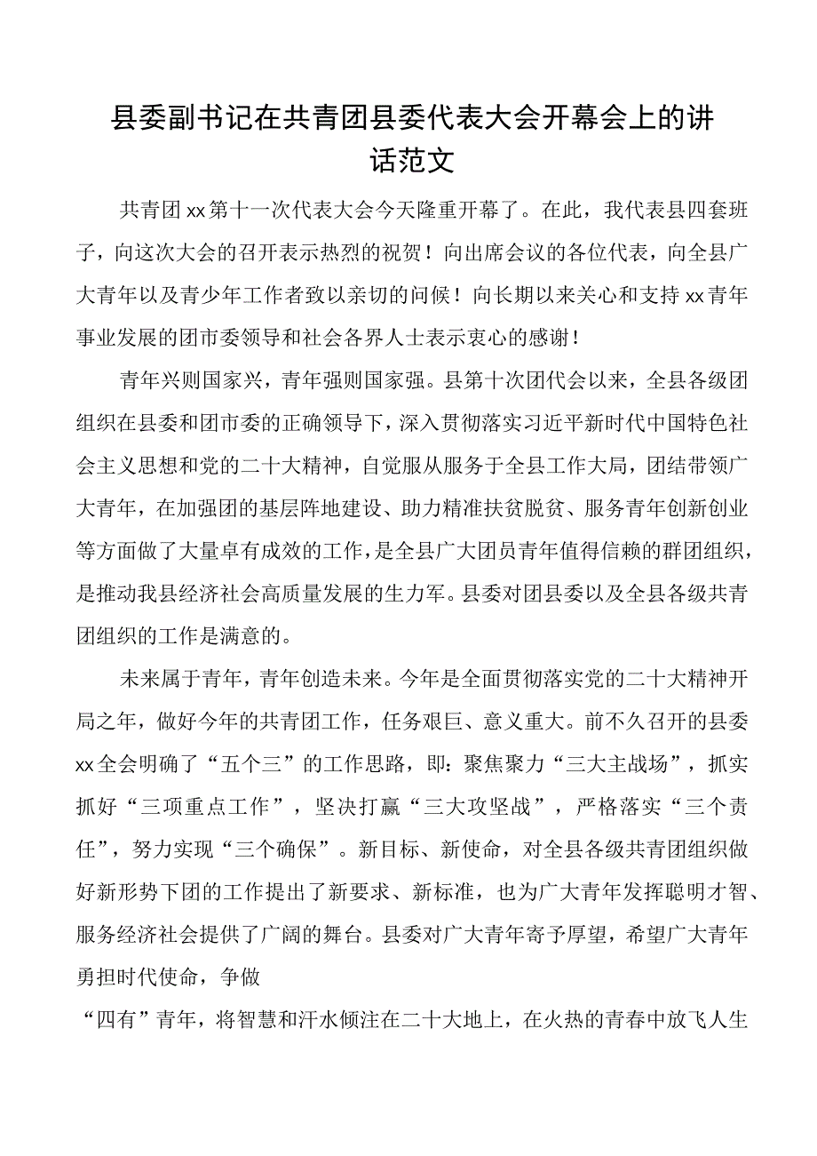 共青团县委代表大会开幕会讲话开幕式.docx_第1页