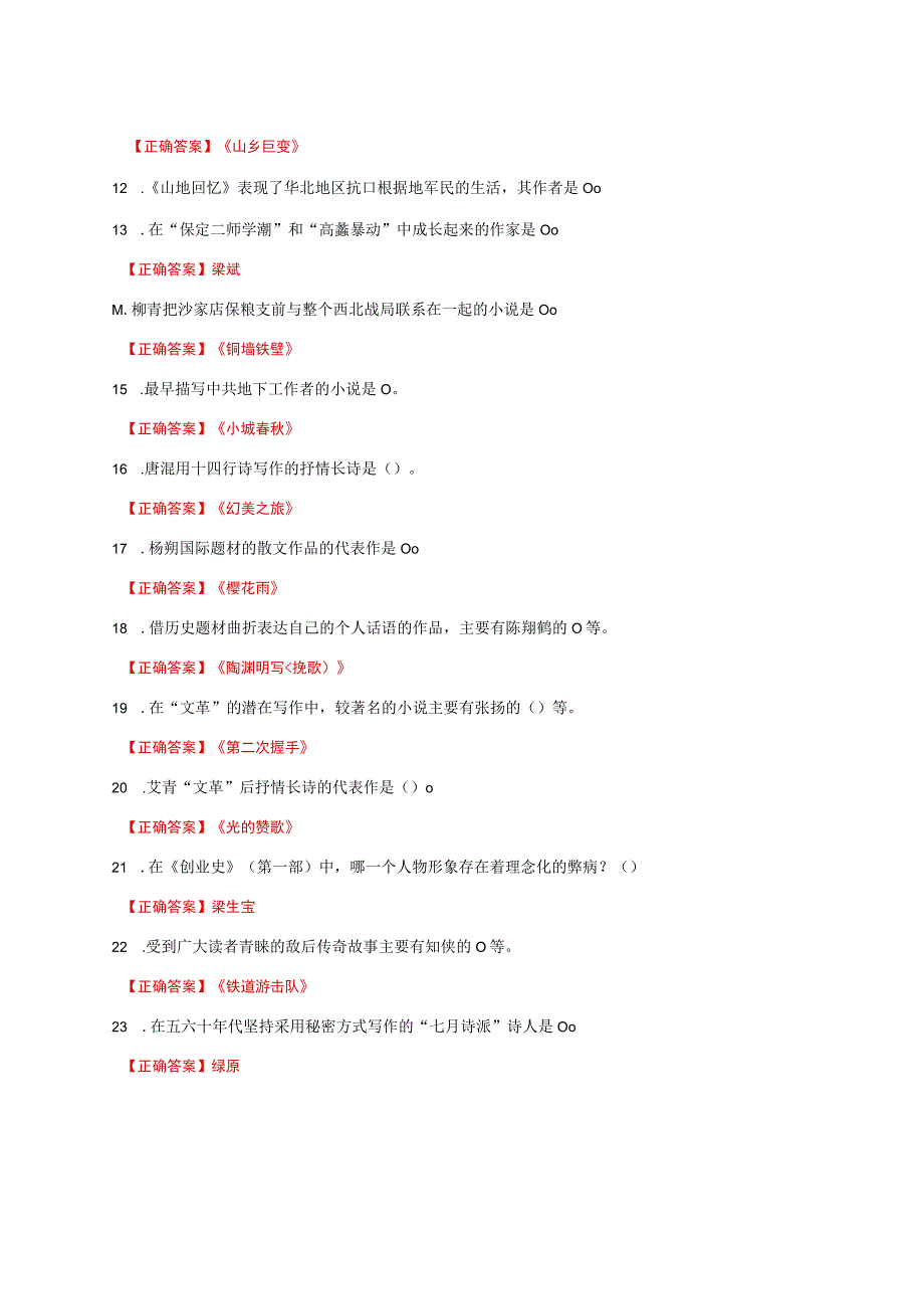 国家开放大学一网一平台电大《中国当代文学》形考任务单选题题库及答案.docx_第2页