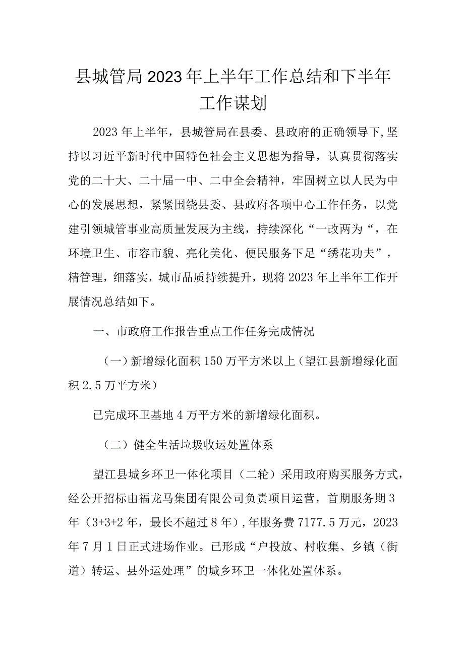 县城管局2023年上半年工作总结和下半年工作谋划.docx_第1页