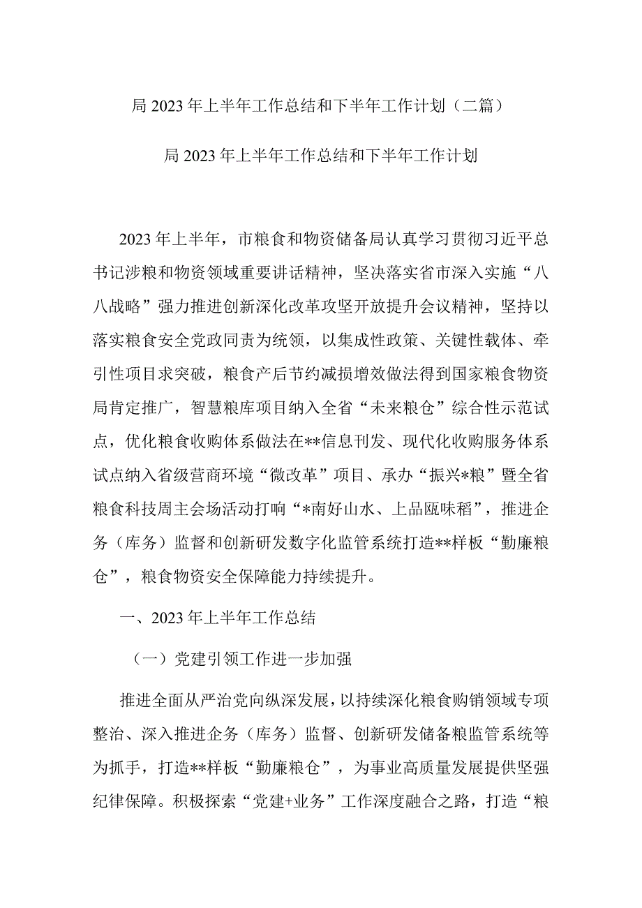 局2023年上半年工作总结和下半年工作计划二篇.docx_第1页