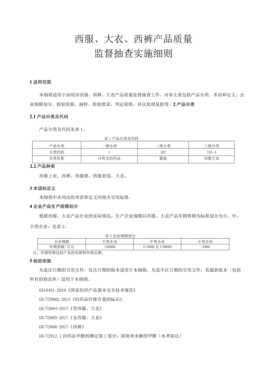 西服大衣西裤产品质量监督抽查实施细则.docx_第1页