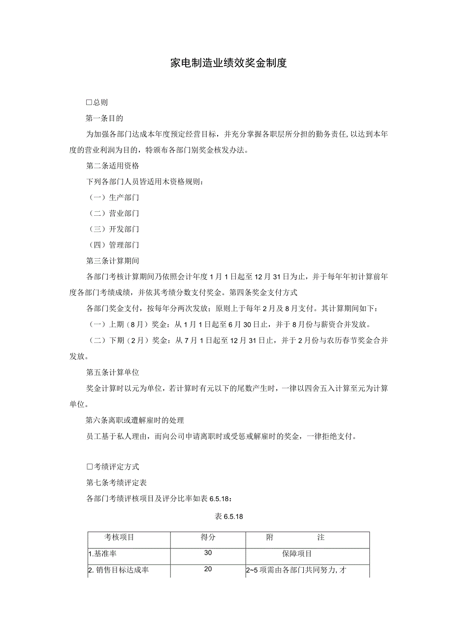 家电制造业绩效奖金制度.docx_第1页