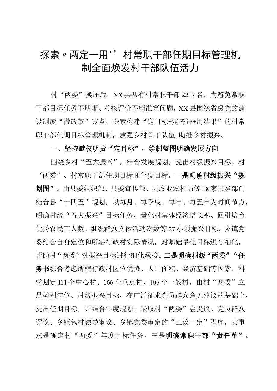 探索村常职干部任期目标管理机制工作经验.docx_第1页