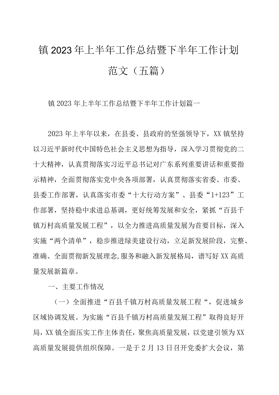 镇2023年上半年工作总结暨下半年工作计划范文范文五篇.docx_第1页