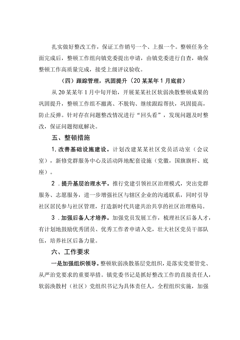 某某社区软弱涣散党组织整顿方案.docx_第3页