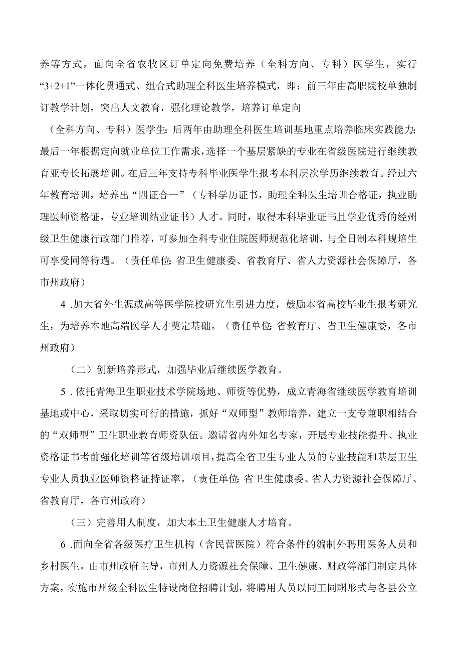 青海省人民政府办公厅关于进一步加强基层卫生健康人才队伍建设的实施意见.docx_第3页