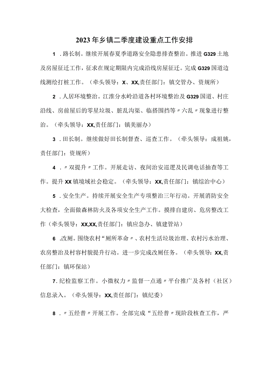 2023年乡镇二季度建设重点工作安排.docx_第1页