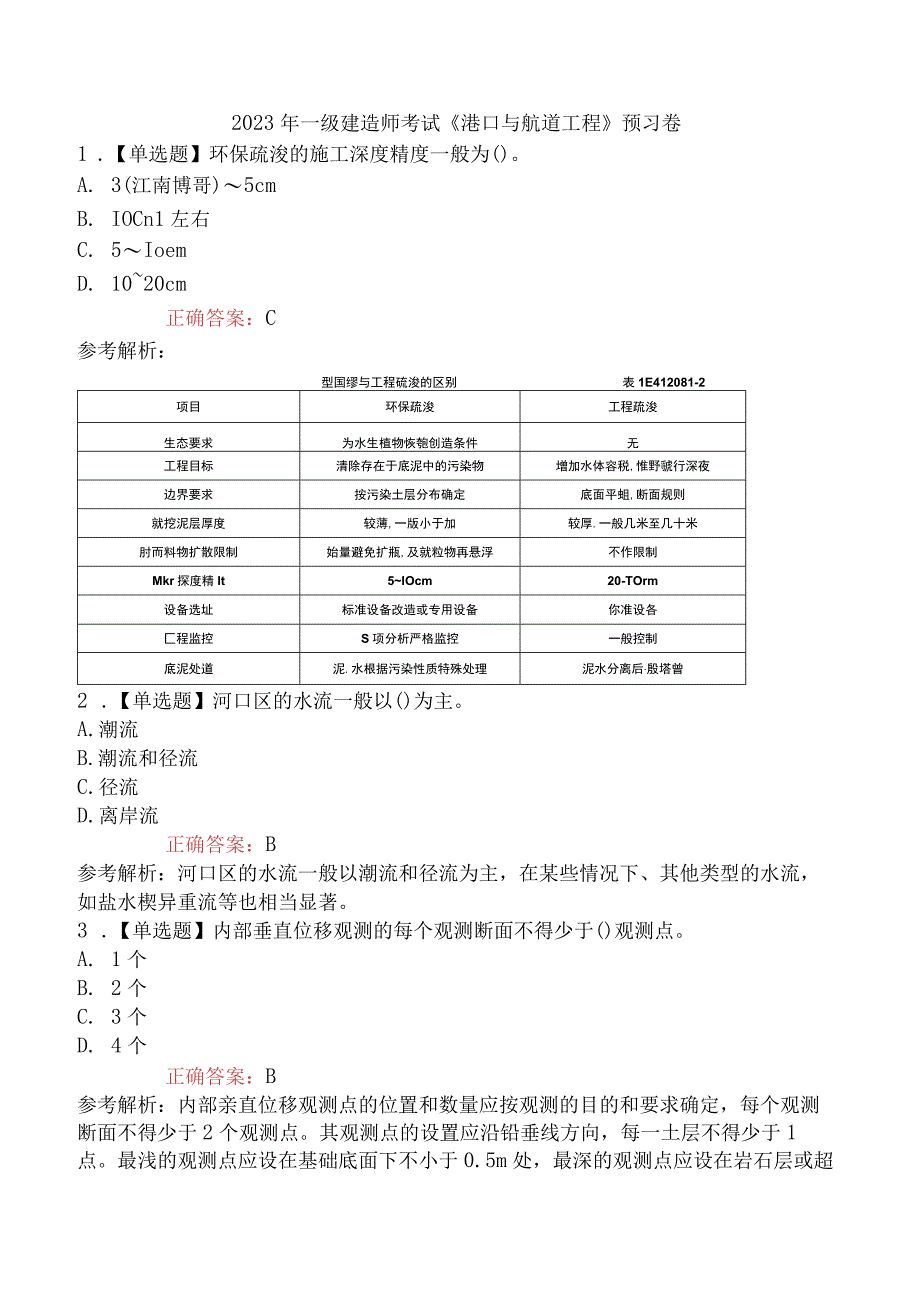 2023年一级建造师考试《港口与航道工程》预习卷.docx_第1页