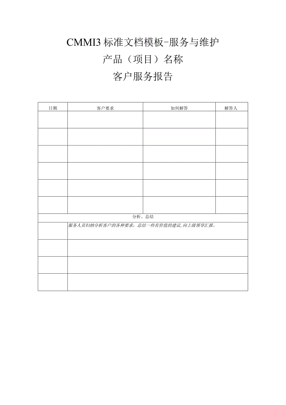 CMMI 3标准文档模板服务与维护 客户服务报告.docx_第1页