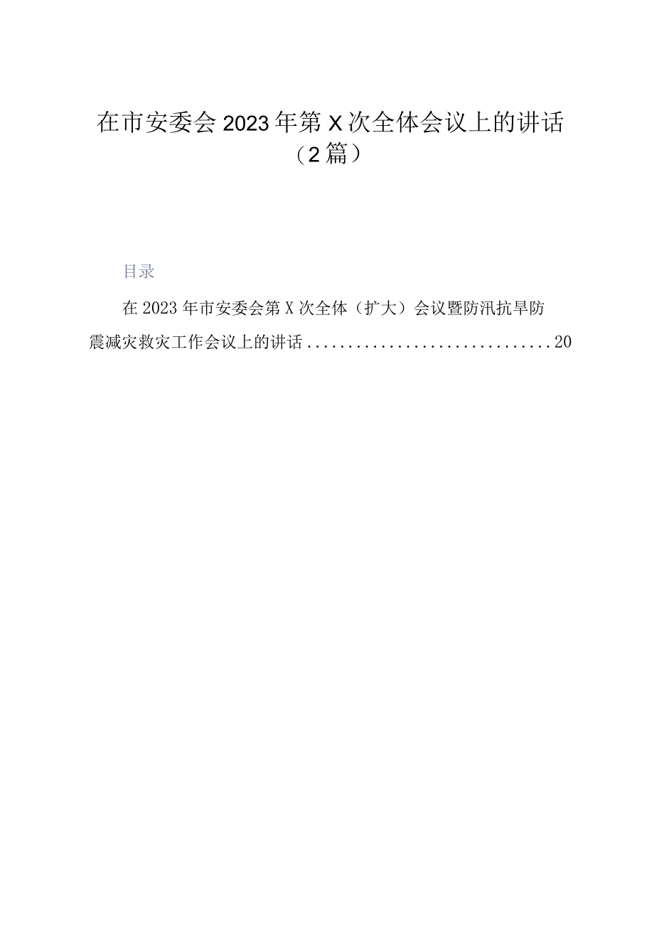 2篇在市安委会2023年第x次全体会议上的讲话.docx_第1页