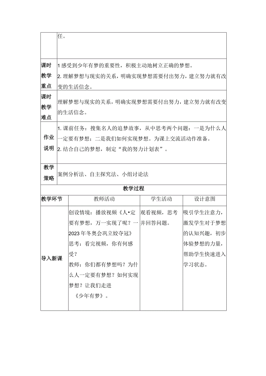 2023年新课标部编版七年级上册道德与法治12 少年有梦 教学设计.docx_第2页