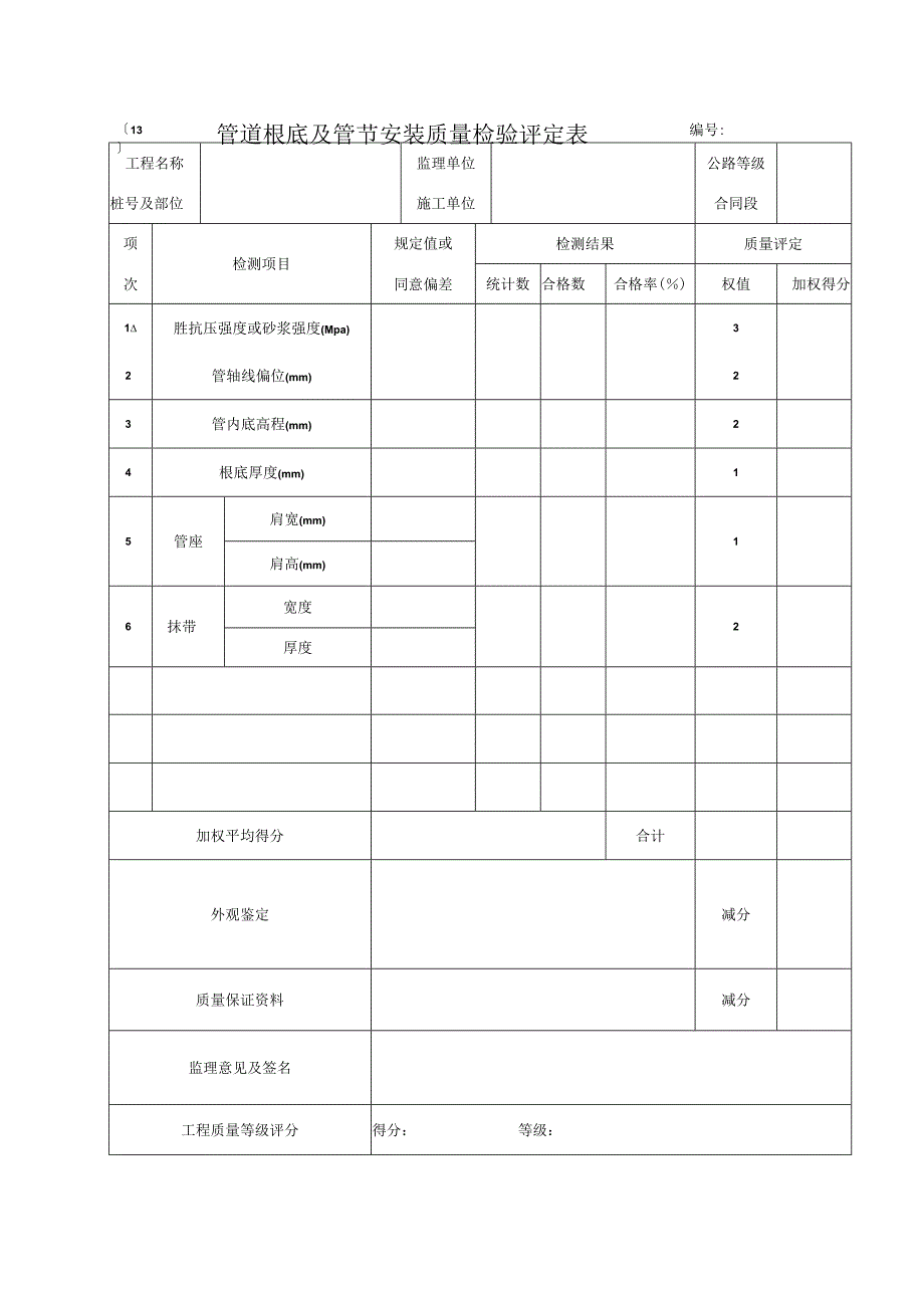 2023年管道根底及管节安装质量检验评定表.docx_第1页