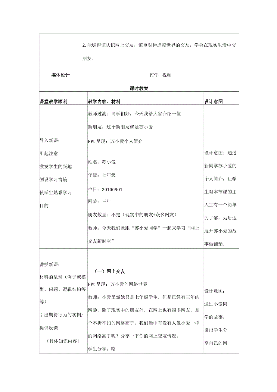 2023年新课标部编版七年级上册道德与法治52 网上交友新时空 教学设计.docx_第2页