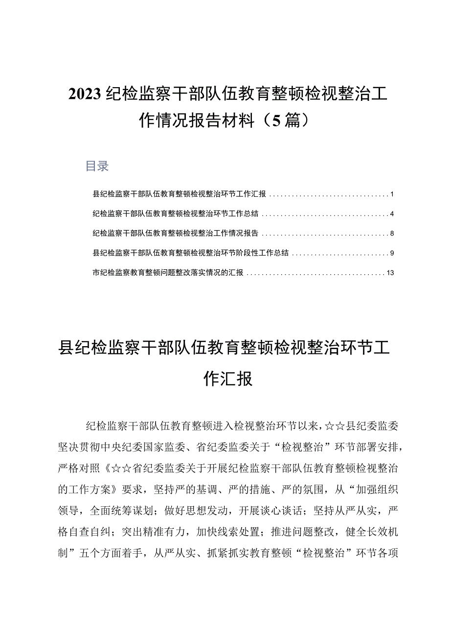 2023纪检监察干部队伍教育整顿检视整治工作情况报告5篇.docx_第1页