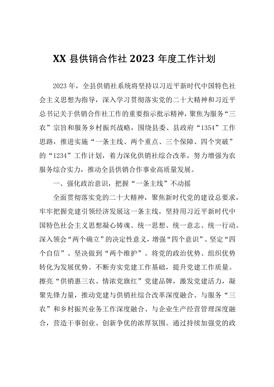 XX县供销合作社2023年度工作计划.docx_第1页