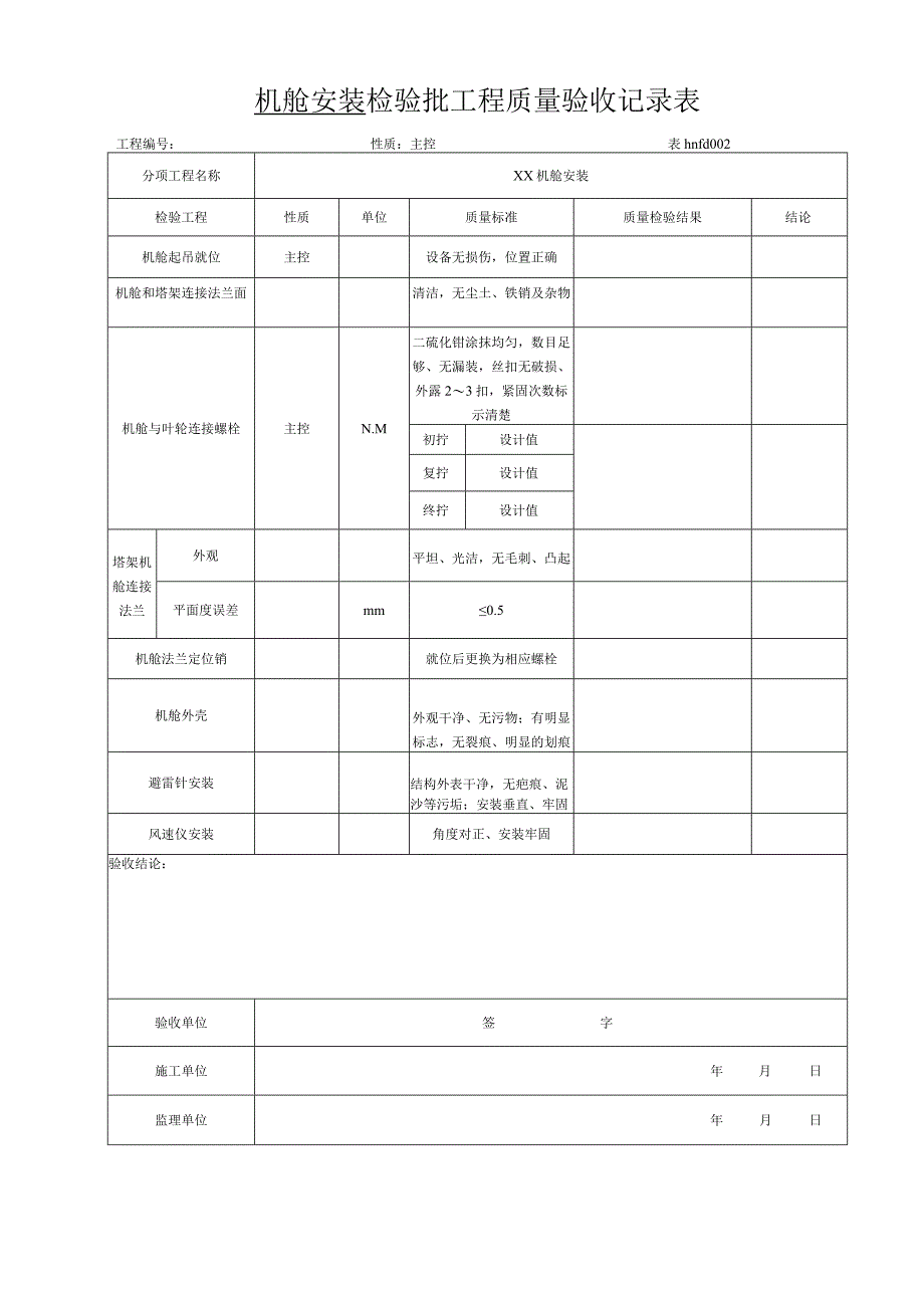 2023年机舱安装检验批工程质量验收记录表.docx_第1页