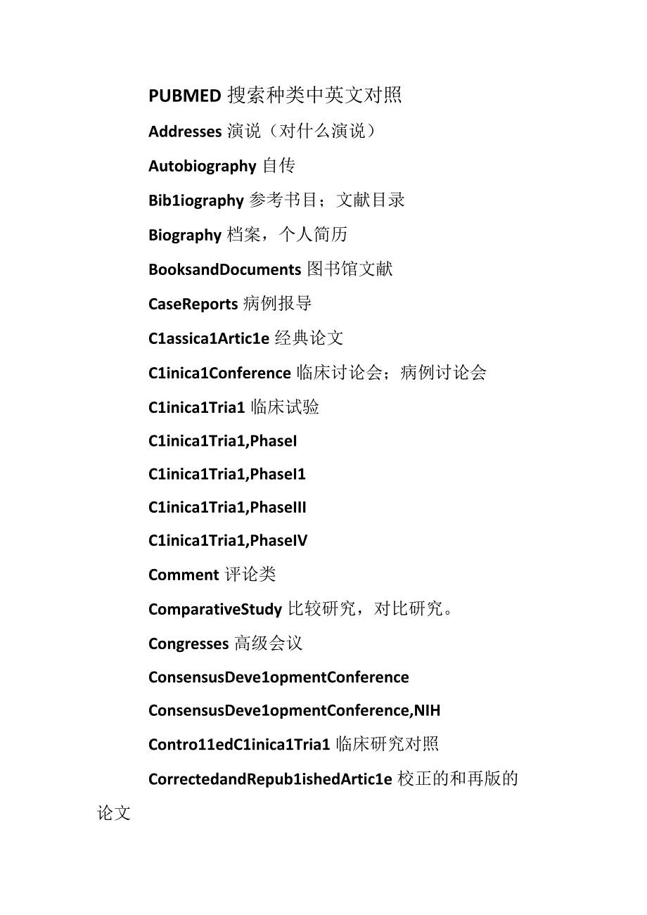 PUBMED 搜索种类中英文对照.docx_第1页