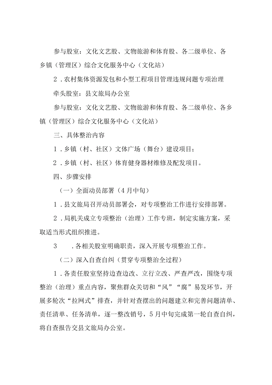 XX县文化和旅游局2023年群众身边腐败和作风问题专项整治实施方案.docx_第2页