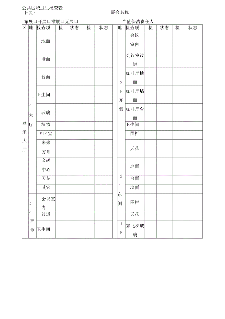 公共区域卫生检查表.docx_第1页