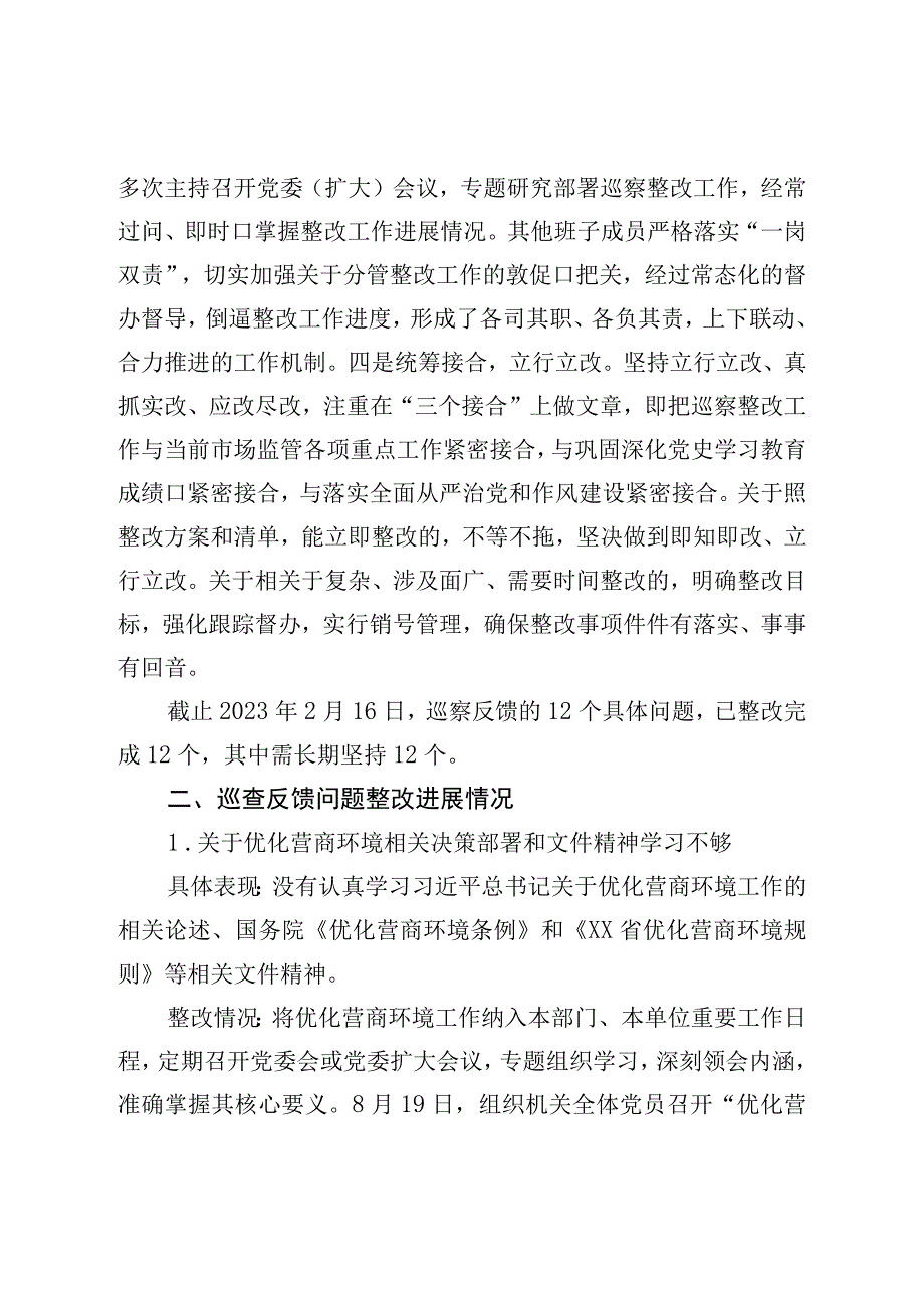 关于优化营商环境专项巡察整改进展情况的报告.docx_第2页