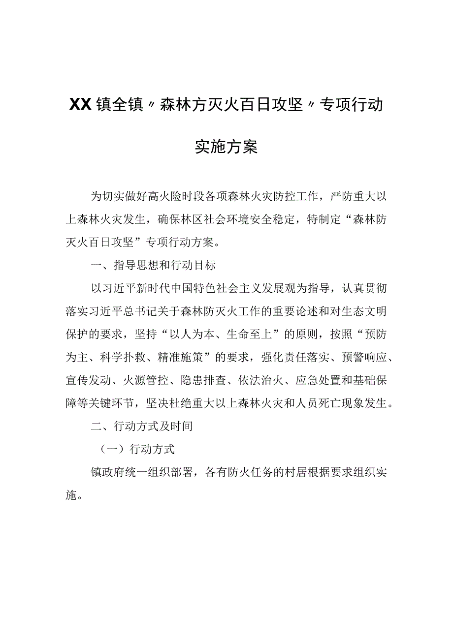 XX镇全镇森林方灭火百日攻坚专项行动实施方案.docx_第1页