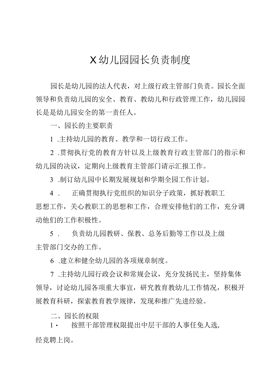 X幼儿园园长负责制度.docx_第1页