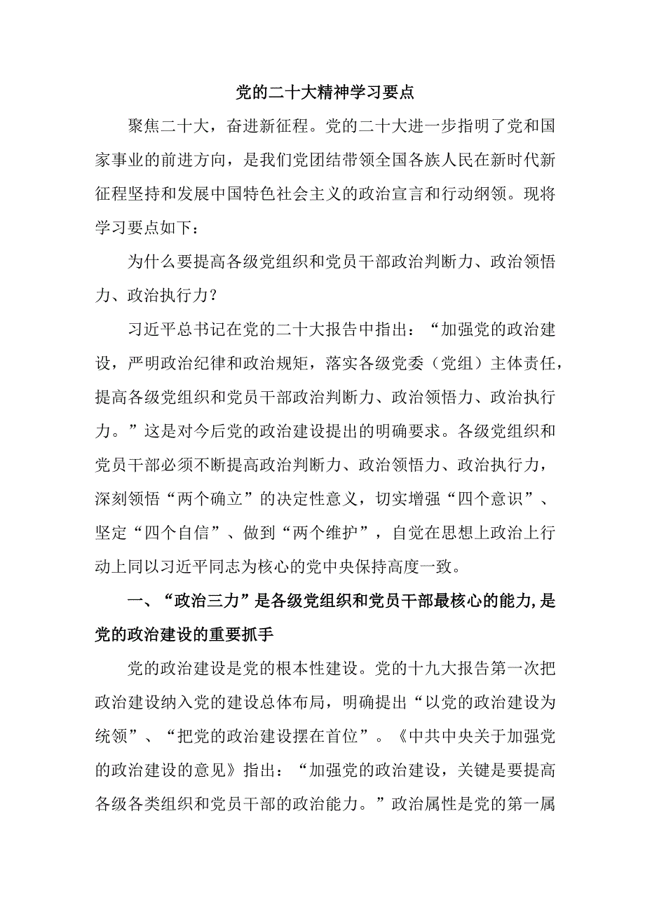 乡镇关于党的二十大精神学习要点.docx_第1页