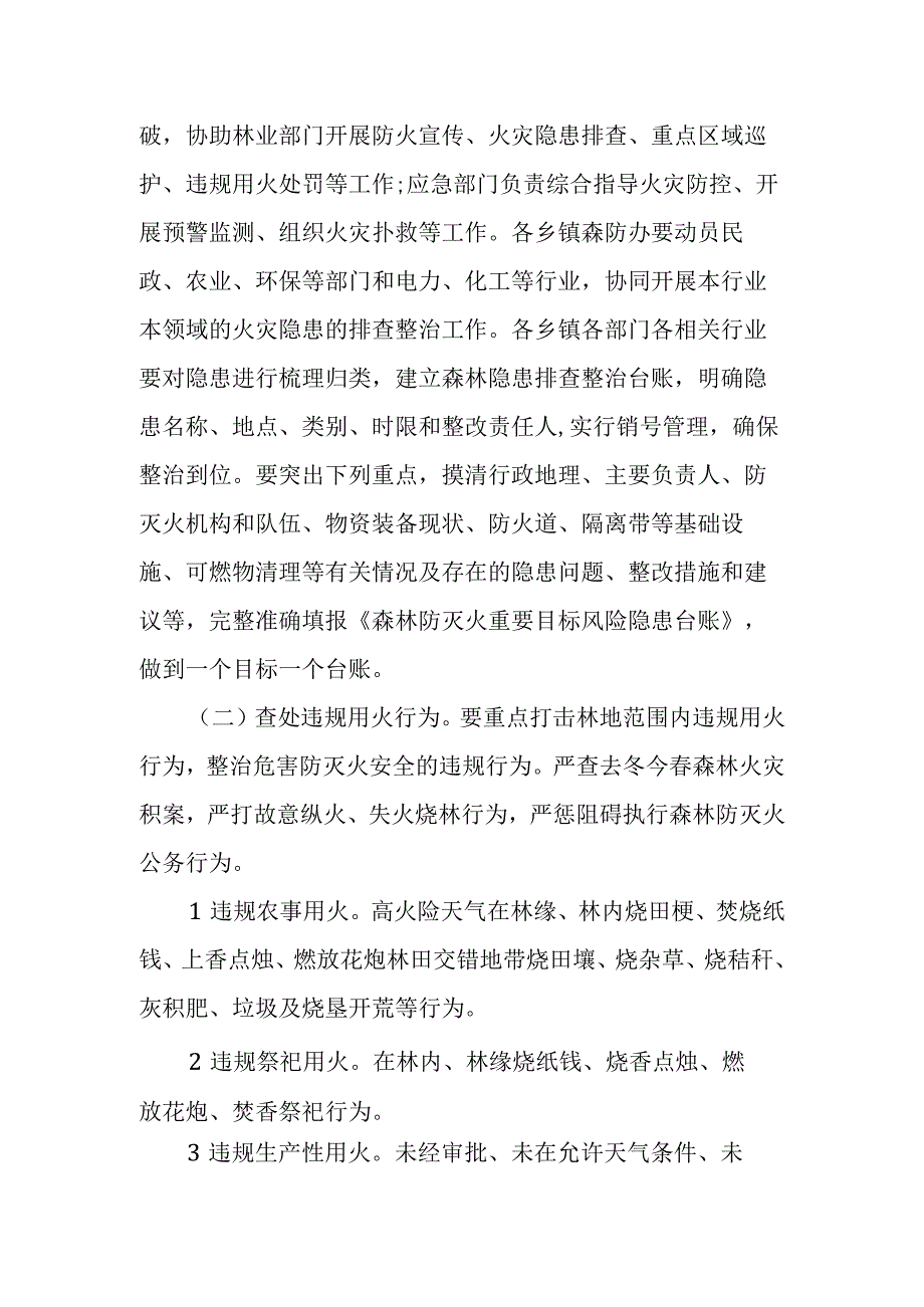 XX县开展森林火灾隐患排查整治和查处违规用火行为专项行动实施方案.docx_第2页