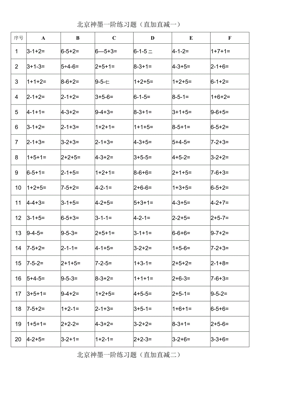 北京神墨一阶练习试题直加直减一.docx_第1页