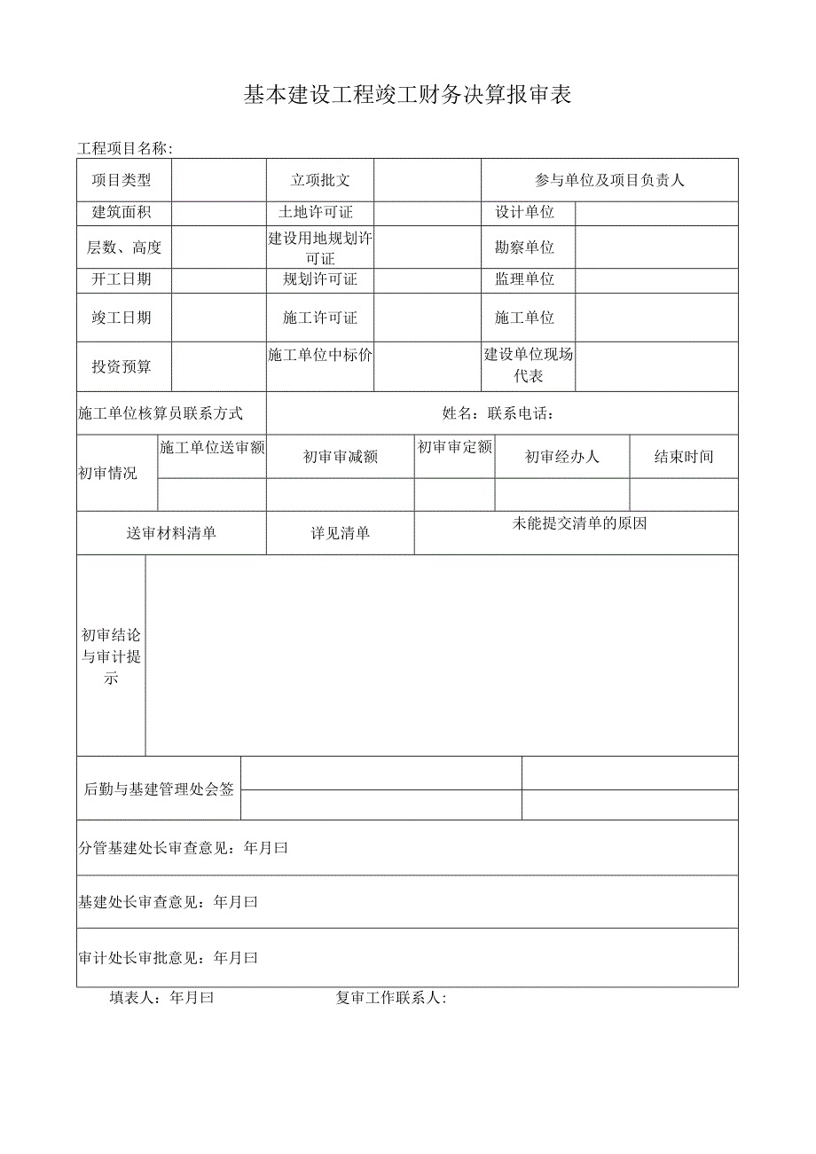 基本建设工程竣工财务决算报审表.docx_第1页