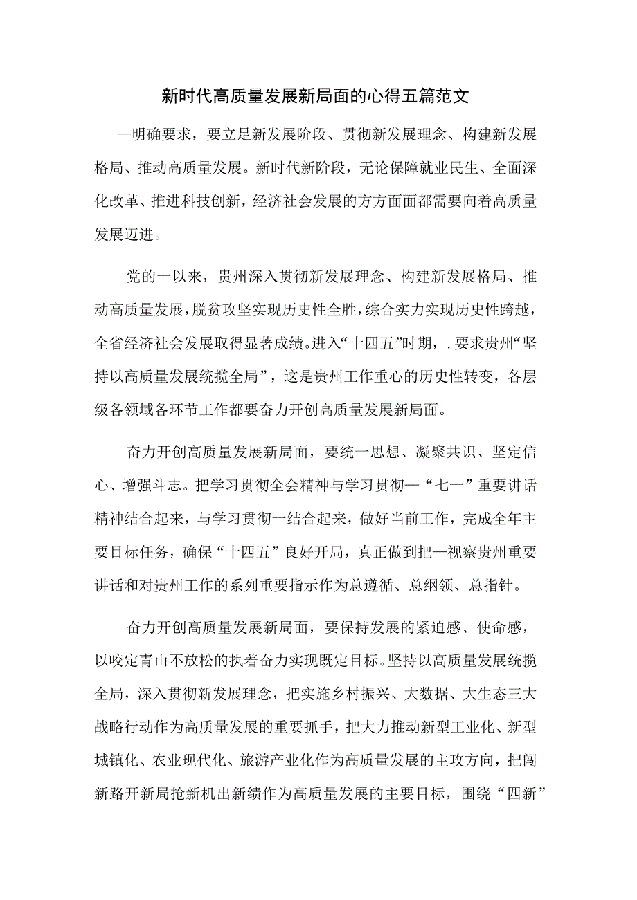 新时代高质量发展新局面的心得五篇范文.docx_第1页