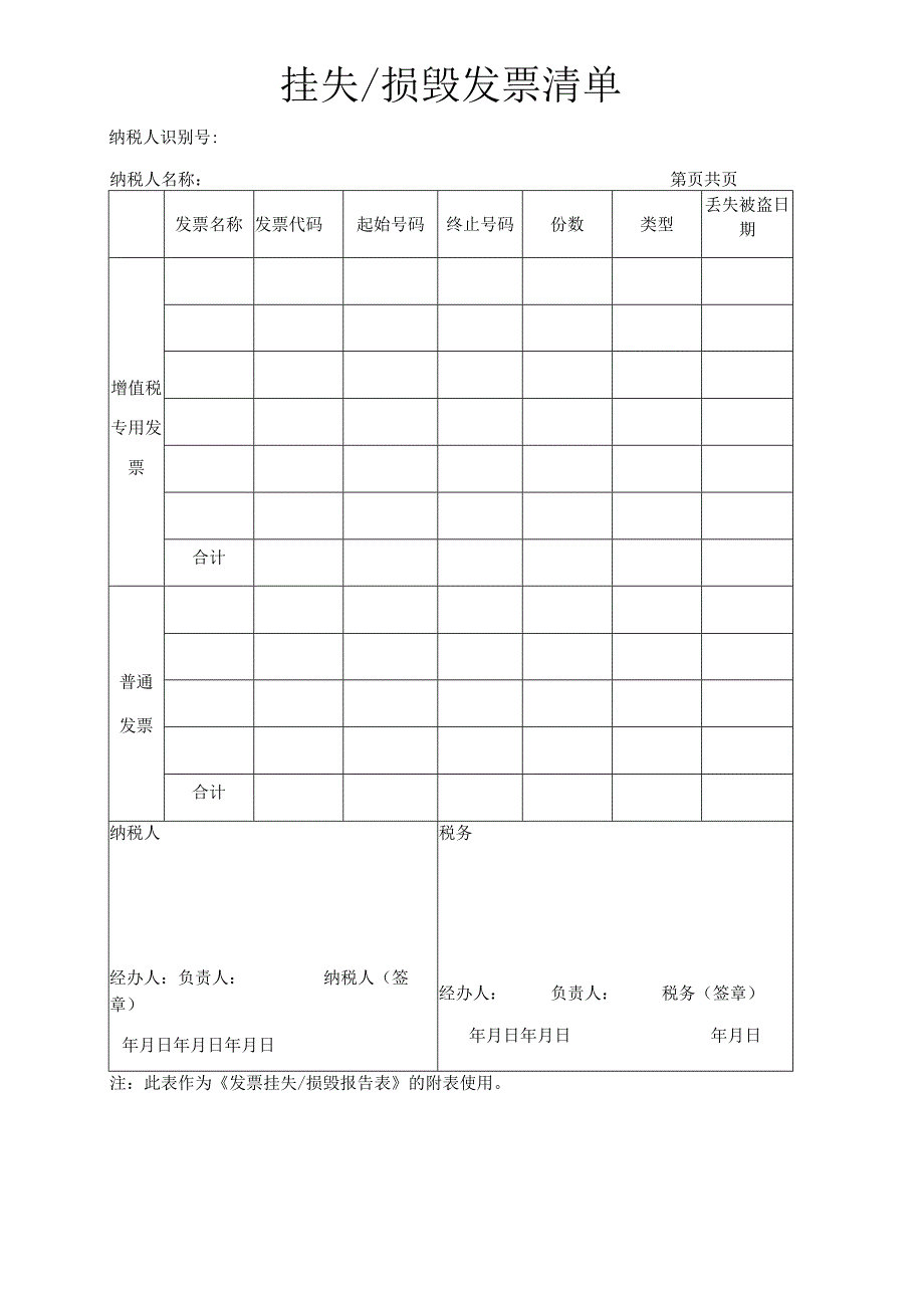 挂失损毁发票清单账务税务资料.docx_第1页