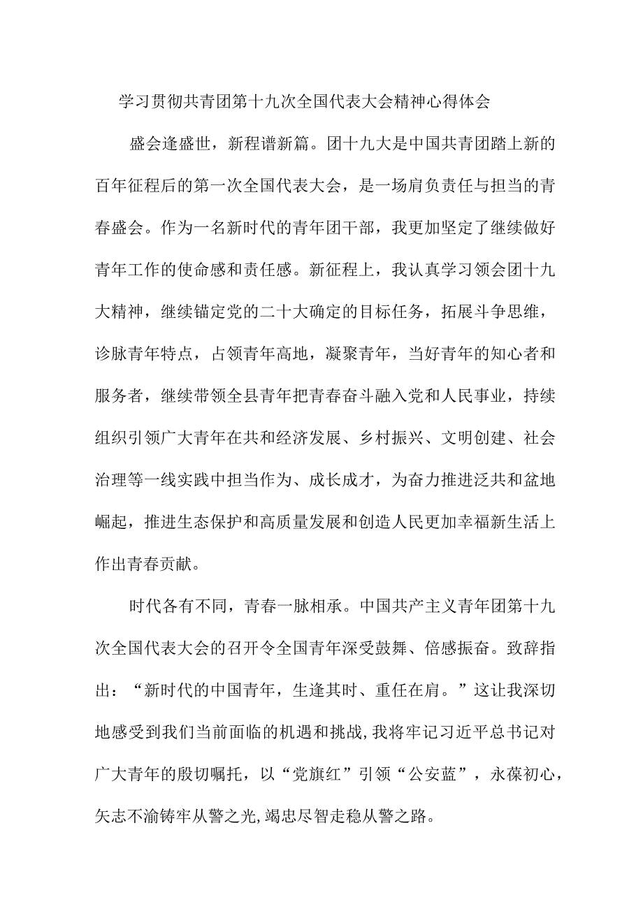 城管监察大队学习贯彻共青团第十九次全国代表大会精神个人心得体会 合计9份.docx_第1页