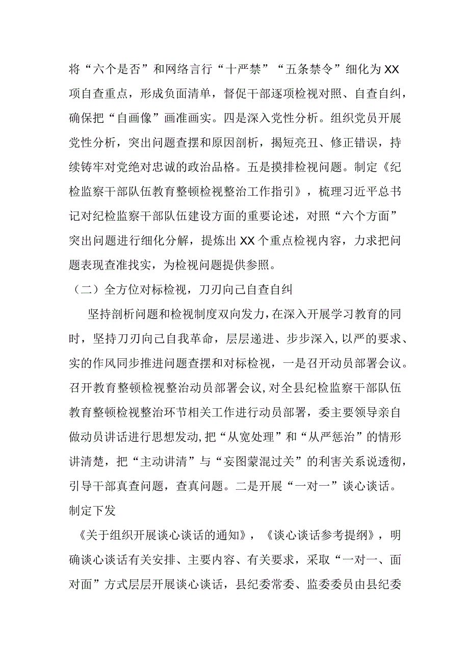 某县纪委监委教育整顿检视整治环节工作总结及下步打算.docx_第2页