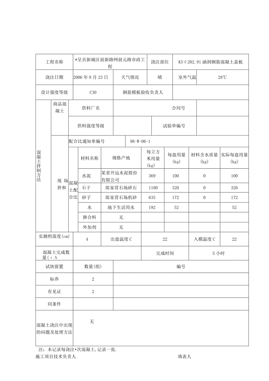 混凝土浇注记录复件工程文档范本.docx_第2页