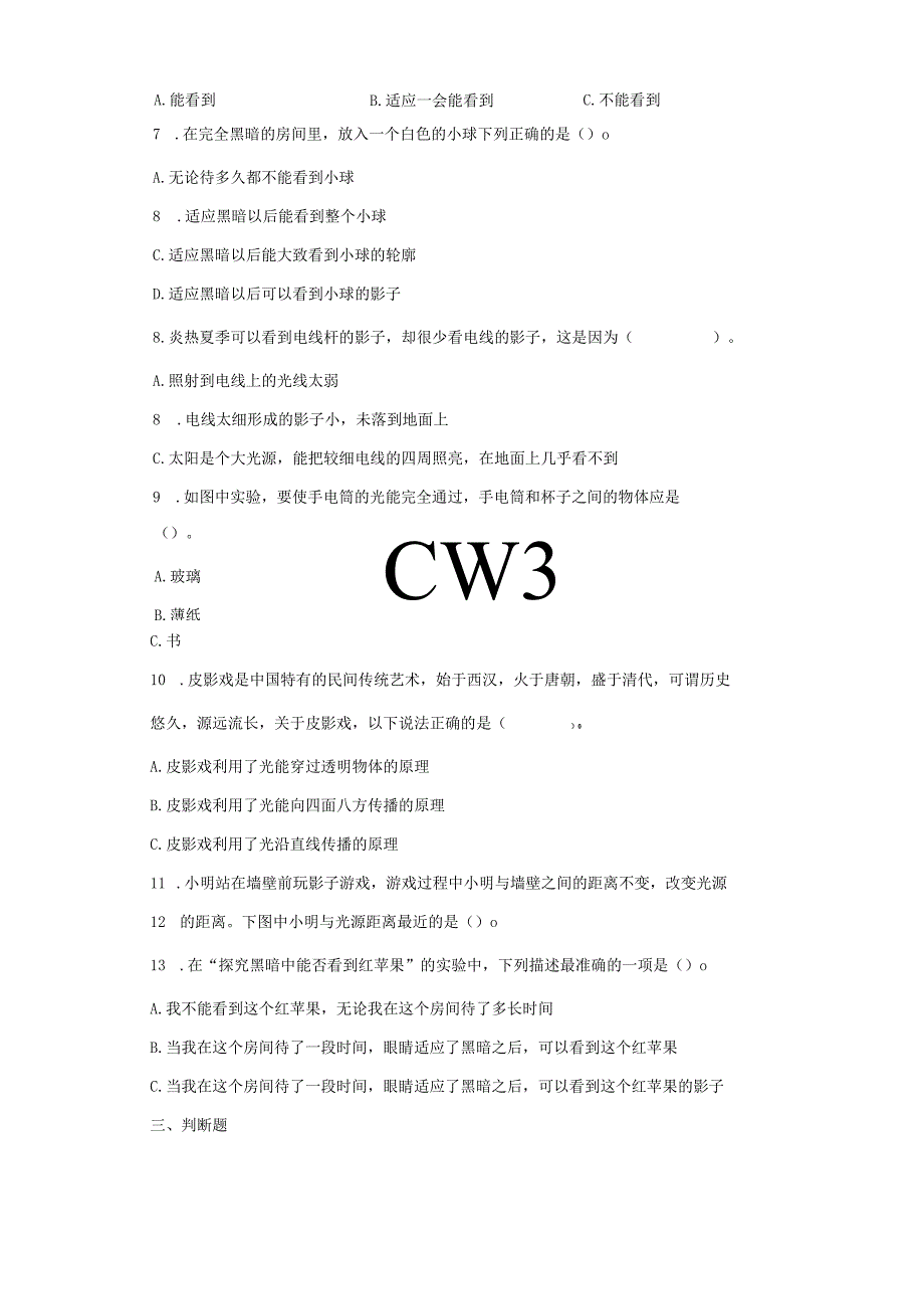 教科版五年级上册科学13 光的传播会遇到阻碍吗 同步练习含答案.docx_第2页