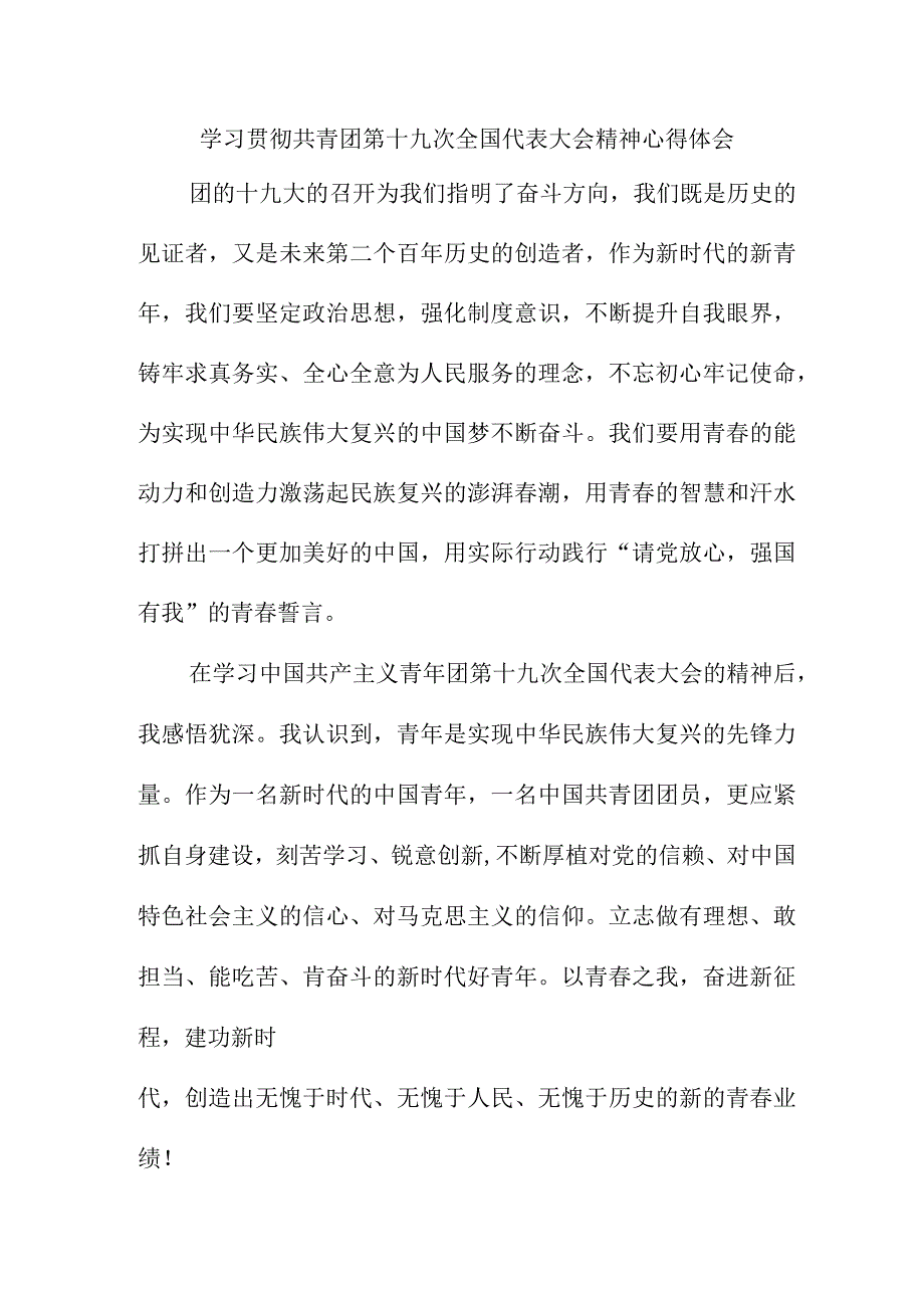 大学生学习贯彻共青团第十九次全国代表大会精神心得体会 合计7份.docx_第1页