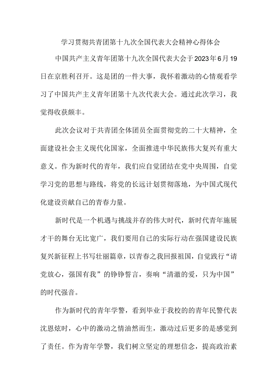 大学教师学习贯彻共青团第十九次全国代表大会精神个人心得体会 合计9份.docx_第1页