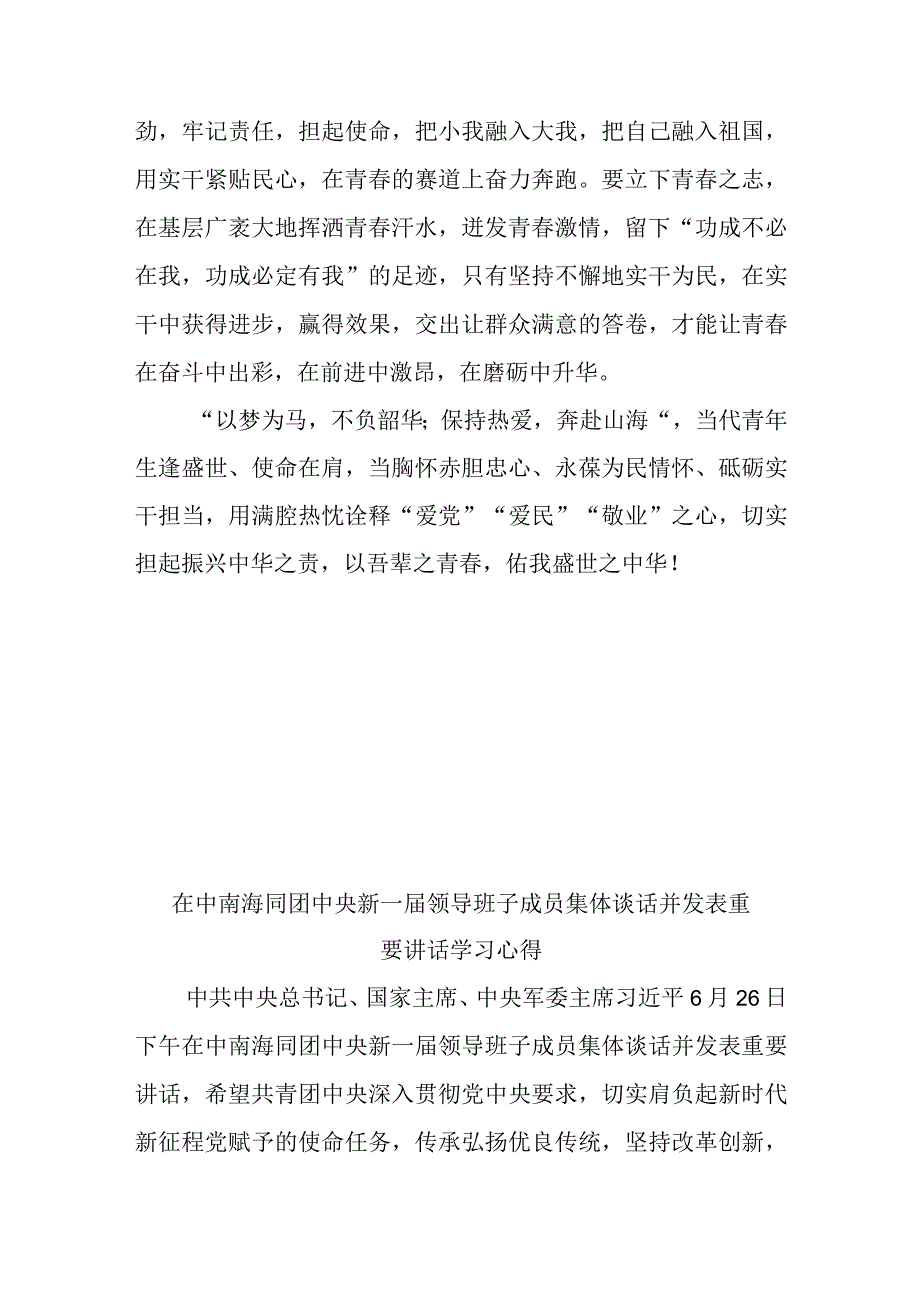 在中南海同团中央新一届领导班子成员集体谈话并发表重要讲话学习心得3篇.docx_第3页