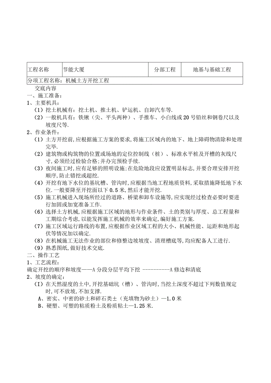 机械挖土技术交底工程文档范本.docx_第1页