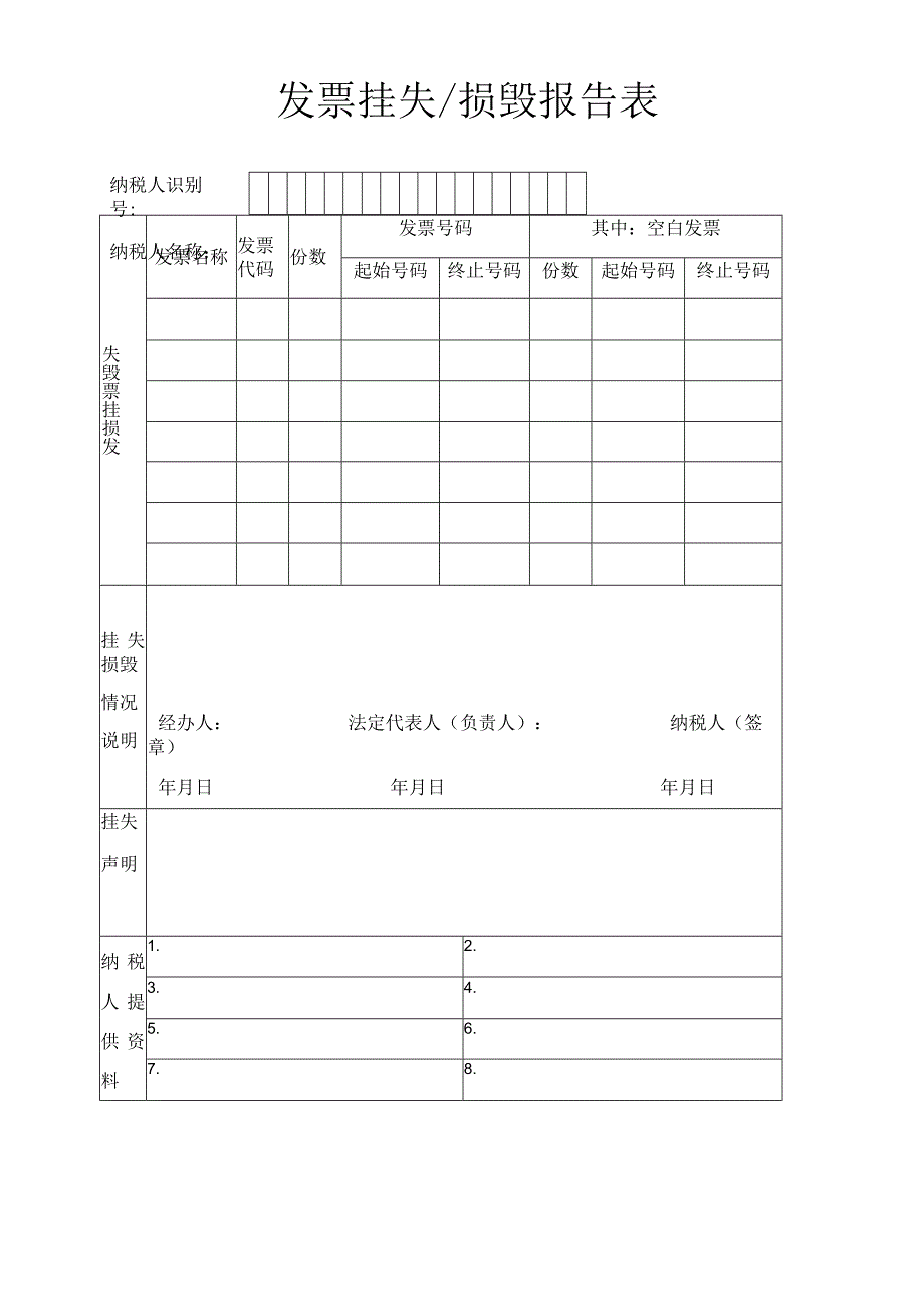 发票挂失损毁报告表账务税务资料.docx_第1页