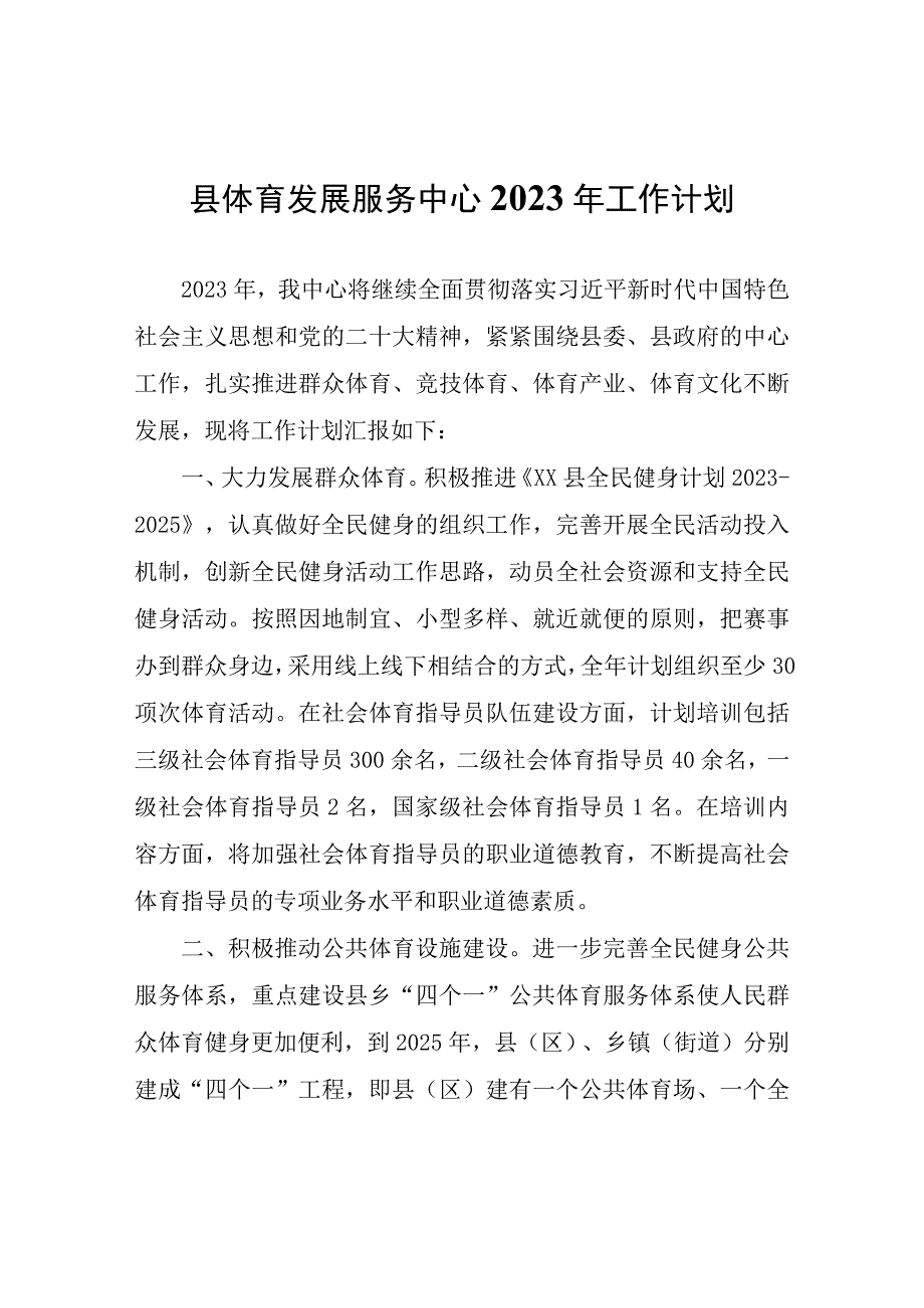 县体育发展服务中心2023年工作计划.docx_第1页